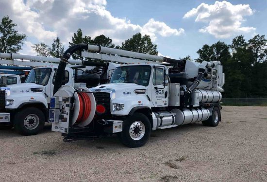 A sweping truck equipped with JetVac